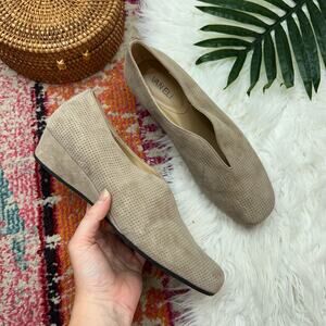 Vaneli Neutral Tan Perforated Suede Leather Slip On Shoe Wedge 10 Minimalist